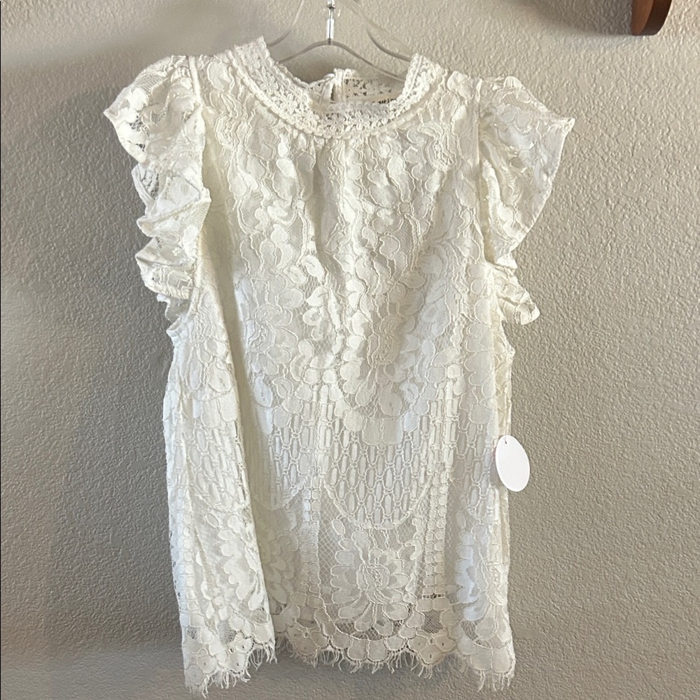 Elegant White Lace Ruffle Blouse